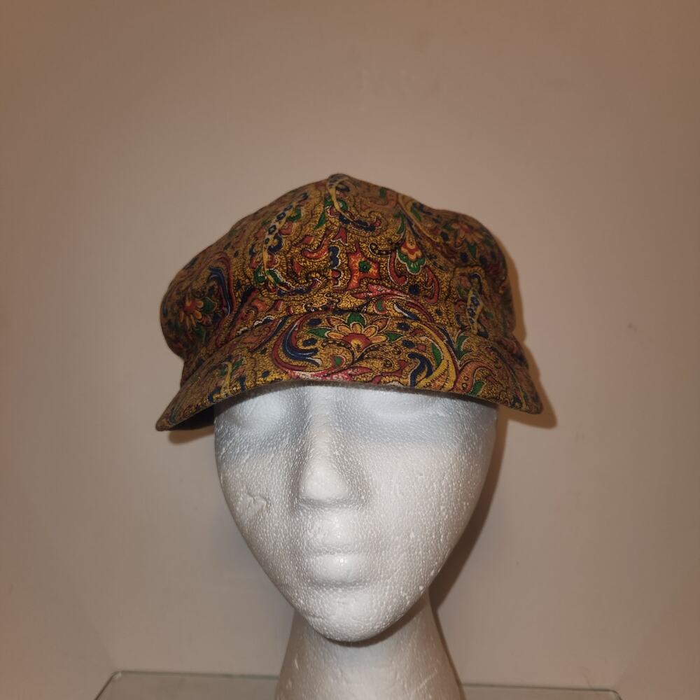 VINTAGE WOMENS VELVET Page Boy HAT Paisley  ROMANTIC 90'S BLOSSOM INDIE VELOUR
